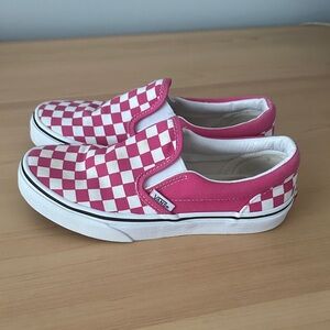 Vans Pink and White Checkered Slip-Ons